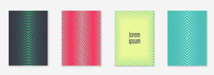 Gradient cover template set. Minimal trendy layout with halftone. Futuristic gradient cover template for banner, presentation and brochure. Minimalistic colorful shapes. Abstract business illustration