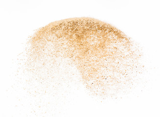 Sand flying explode on white background ,throwing freeze stop motion object design