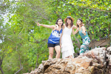 Portrait of Asian girls are relax posing at park.