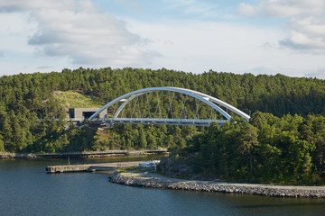 Bright day  and bridge in the Stockholm archipelago
