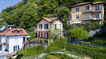 Fototapeta na wymiar aerial view of chalet in the hills of Lake Como