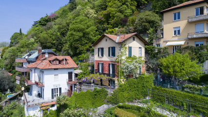 Fototapeta na wymiar aerial view of chalet in the hills of Lake Como