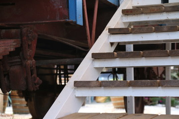 composition of stairs and a railroad car