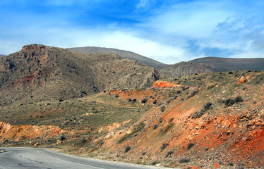 Mountains and road in spring sunny day, Armenia