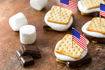 Homemade smores on brown background