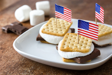 Homemade smores on brown background