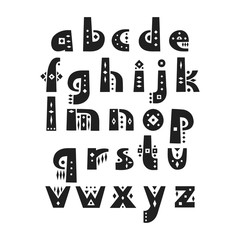 Vector display alphabet. Set of lowercase patterned letters in African style.