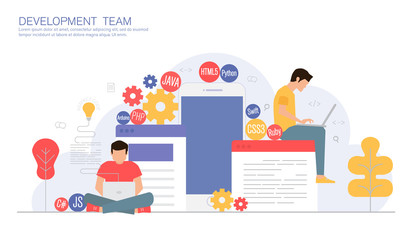 business development team, programming and coding concept, modern vector illustration