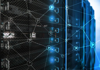 Wi fi network abstract structure on modern server room background.?