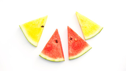Yellow and red watermelon on a white background.