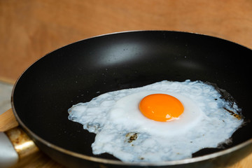 Fried egg on pan for breakfast