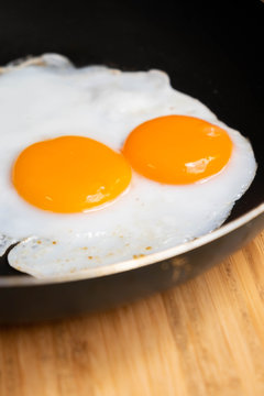 Fried eggs in pan delicious healthy easy breakfast