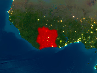 Ivory Coast in red at night