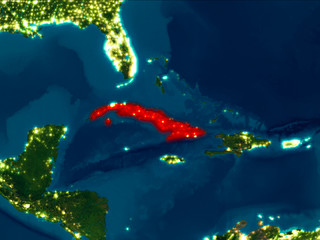 Cuba in red at night
