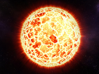 Illustration Red Hot Planet explosion, Exploding fire planet in space galaxy.