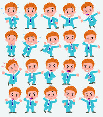 Cartoon character boy. Set with different postures, attitudes and poses, always in negative attitude, doing different activities in vector vector illustrations.