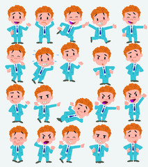 Cartoon character businessman. Set with different postures, attitudes and poses, doing different activities in isolated vector illustrations.