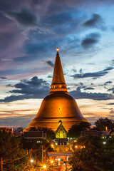 Beautiful sunset with the big pagoda in Thailand. Phra Pathom Chedi is the biggest pagoda in Thailand. The pagoda is located in the Nakorn Pratom.