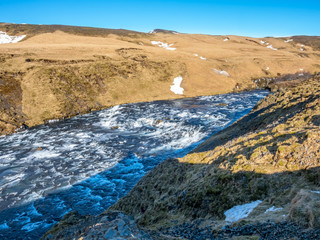 River above Skogafoss waterfall, Iceland