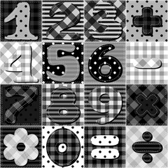 scrapbook numbers on patchwork background 