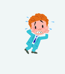 Businessman very alarmed takes the hands to the head.