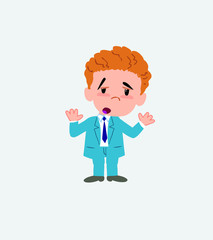 Businessman makes a gesture of tired resignation.