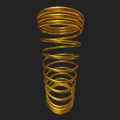 Gold tension helix spring or machine shock absorber. 3d render on black background