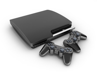 Black game console with joysticks top view isolated on white background 3d render © kv_san