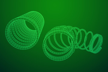 Wireframe low poly mesh tension helix spring. Vector illustration