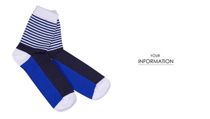 Socks white blue striped pattern on a white background isolation, top view