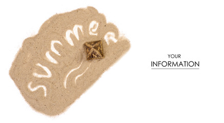 Sand pyramid rest vacation word summer pattern background isolation, top view