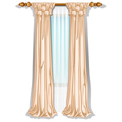 The ornate curtain in the interior. Vector illustration.