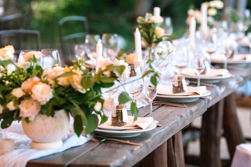 flower arrangement, design, table setting concept. decorated table for the celebration of the wedding.