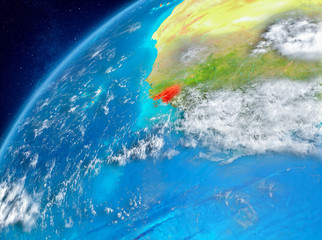 Space view of Guinea-Bissau in red