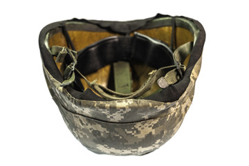 the old military hat upside down on white background with clipping path.