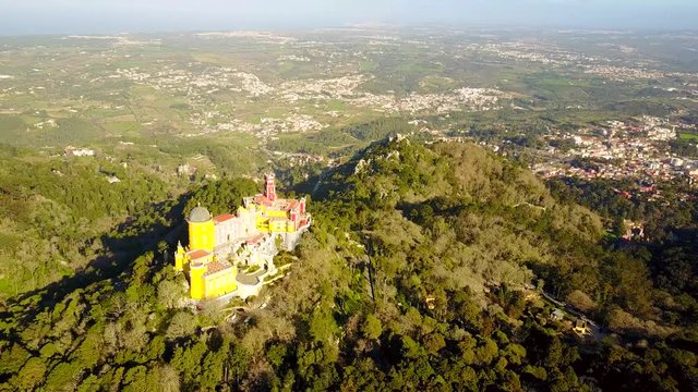 Aerial view of  Pena Palace in Sintra, Portugal