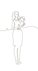 Mother with a child - one line design style illustration