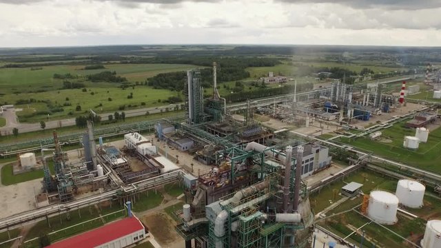 Aerial view of Oil Gas Refinery. Yaroslavl 4K