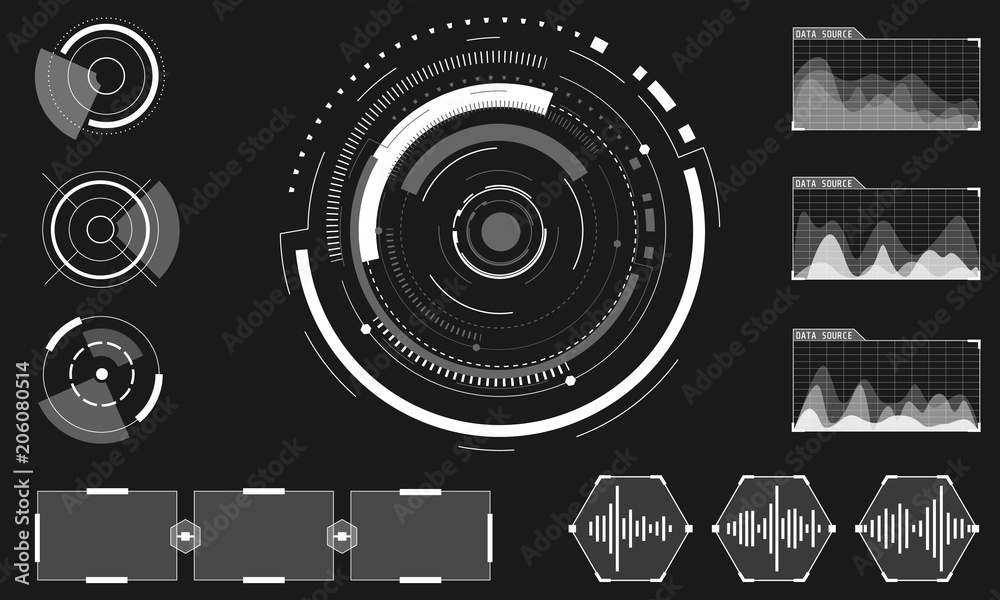 Poster HUD Futuristic White Elements Hi Tech User Interface Control Panel Vector Background