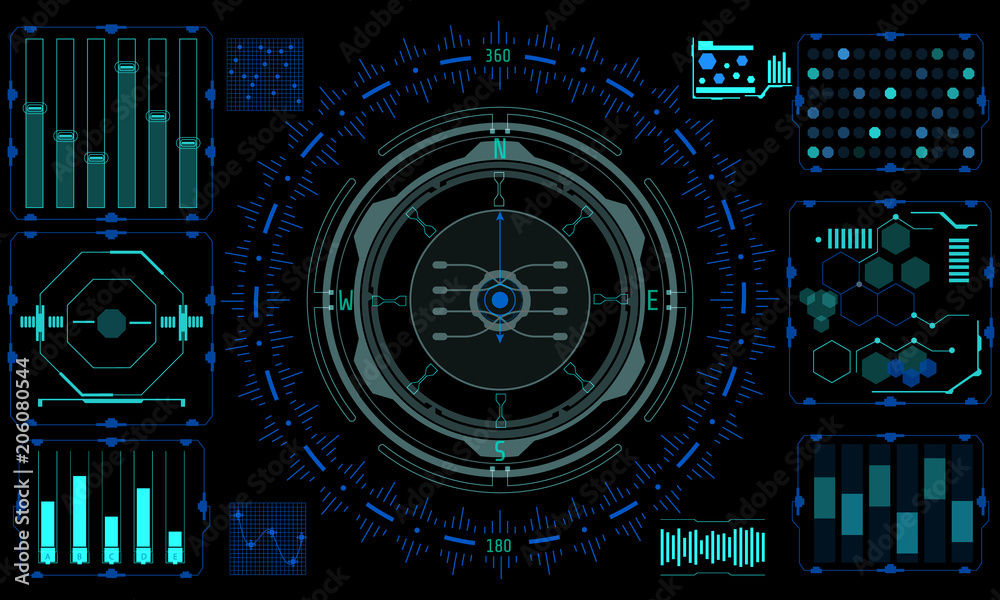 Aufkleber HUD Futuristic Element User Interface Navigation Compass System Concept Vector Background