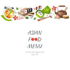Asian food background horizontal menu dishes chinese traditional cuisine japanese thai frame background border
