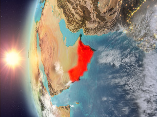Naklejka premium Oman during sunset from space