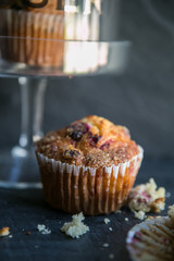 cranberry muffin and crumbs