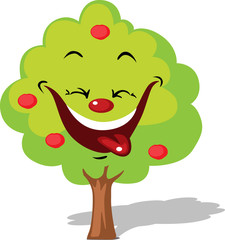 funny apple tree smiling character flat design isolated