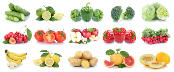 Obst und Gemüse Früchte Apfel Tomaten Zitronen Salat Farben Collage Freisteller freigestellt isoliert