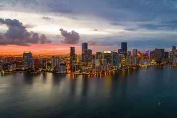 Brickell Miami after sunset aerial view