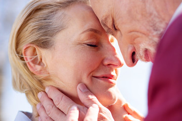 True feelings. Portrait of a happy nice couple being in love with each other