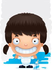 Cartoon Girl Painter Smiling