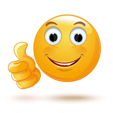 Smiley thumb up. Laik. Cool. Emoticon showing thumb up. Vector illustration