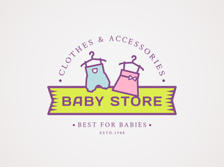 Baby shop logo. Vector symbol with children's clothes.